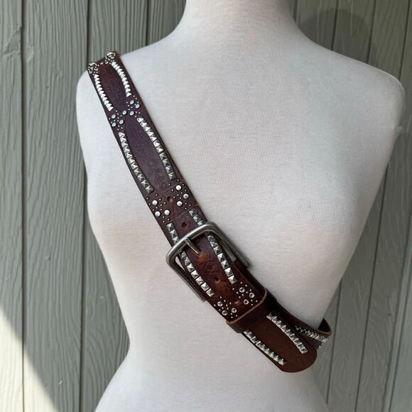 Vintage Studded Leather Belt XL – Floral Embossed Full Grain w/ Interchangeable - Picture 1 of 6